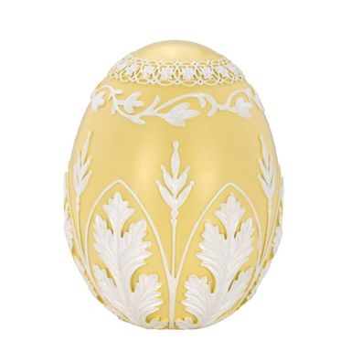 Deko-Ei 16 cm gelb-weiss Wedgwood Stil aus Kunststein Osterei Sammler Schmuckei