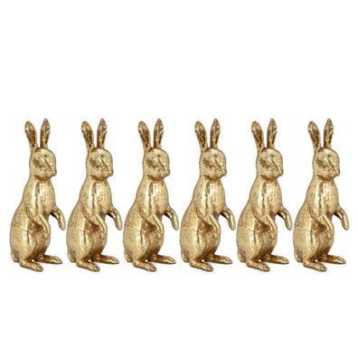 Mini Deko-Hasen-Set 6 Stück stehend goldfarben Dekofiguren 10,6 cm Häschen Satz