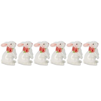 Deko-Hasen-Set 6 tlg. stehend weiß Mini Osterhasen-Figuren 8,5 cm Keramik Bunnys