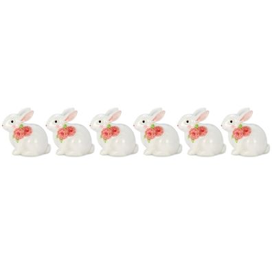 Deko-Hasen-Set 6 tlg. sitzend weiß Mini Osterhasen-Figuren 6,5 cm Keramik Bunnys
