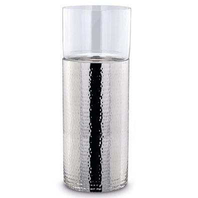 Boden-Windlicht 64 cm Edelstahl gehämmert Stand-Kerzenhalter inkl. Glaszylinder