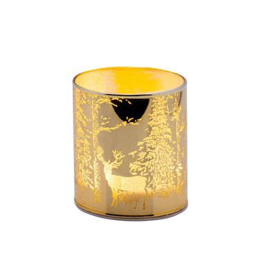Tisch-Windlicht 8,5 x 7,5 cm gold Hirsch Weihnachts-LED Glaswindlicht Lichtglas