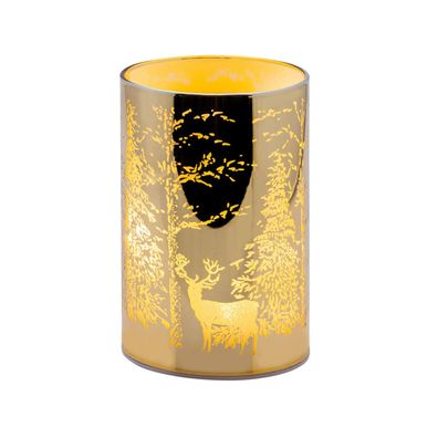 Tisch-Windlicht 11,5 x 7,5 cm gold Hirsch Weihnachts-LED Glaswindlicht Lichtglas