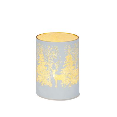 Tisch-Windlicht 10 x 7,5 cm weiss Hirsch Weihnachts-LED Glaswindlicht Lichtglas