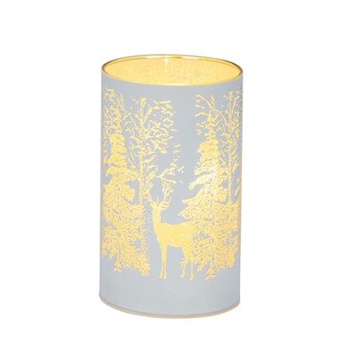 Tisch-Windlicht 12,5x7,5 cm weiss Hirsch Weihnachts-LED Glaswindlicht Lichtglas