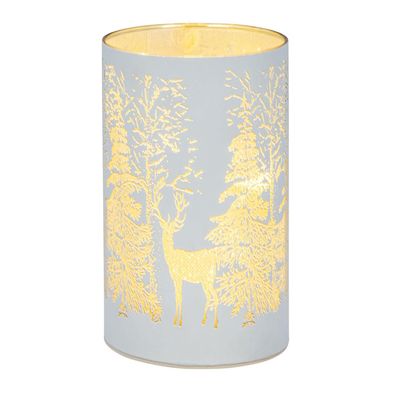 Tisch-Windlicht 15x9 cm weiß Hirsch Weihnachten LED Glaswindlicht Stimmungslicht