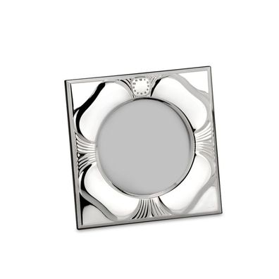 Fotorahmen Kleeblatt Foto Ø7,5cm versilbert Bilderrahmen quadratisch 12,5x12,5cm