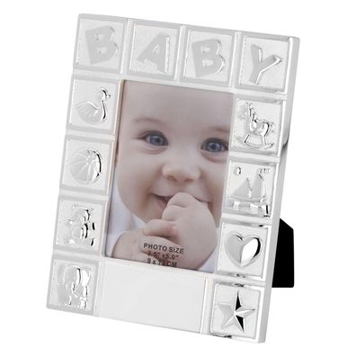 Fotorahmen Baby 13,6x17,2 cm Fotomaße 9x13 cm versilbert Kinderrahmen Taufrahmen