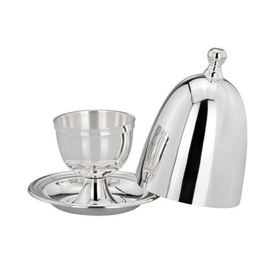 Frühstücks-Eierbecher mit Deckel 10,5 cm Messing versilbert Eierhalter mit Haube