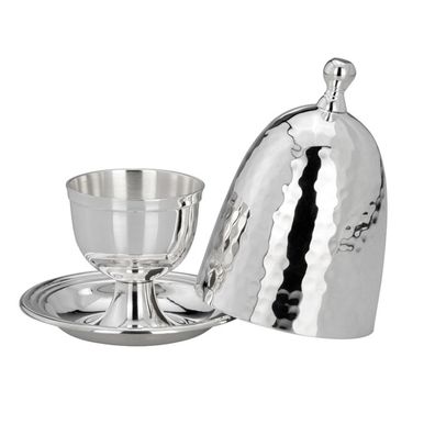 Frühstücks-Eierbecher mit Deckel 10,5 cm gehämmert versilbert Eierhalter & Haube
