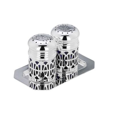 Streuerpaar auf Tablett 3-tlg. versilbert Mini Salzstreuer Pfefferstreuer 7x4 cm