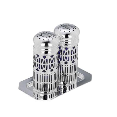 Streuerpaar auf Tablett 3-tlg. versilbert Salzstreuer Pfefferstreuer 9x4 cm Set
