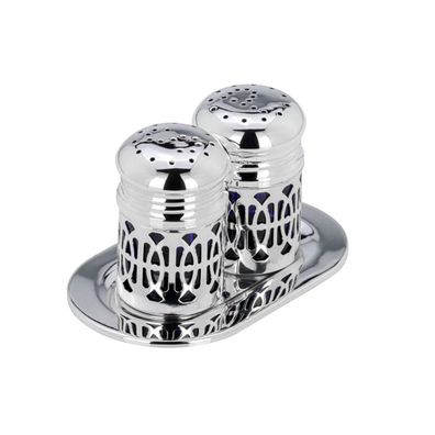 Mini Streuerpaar auf Tablett 3-tlg. versilbert Salzstreuer Pfefferstreuer 7x4 cm