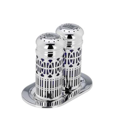 Streuer Paar auf Tablett 3-tlg. versilbert 9x4 cm Salzstreuer Pfefferstreuer Set