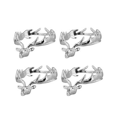 Serviettenringe 4-tlg. Hirsch-Form Ø 4,5cm Serviettenhalter versilbert Tiermotiv