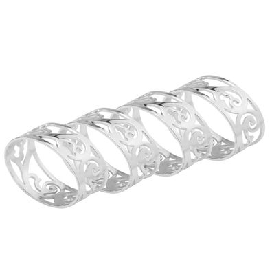 Serviettenringe-Set 4 Stück oval versilbert Blumen Serviettenhalter je 5.5x3.8cm