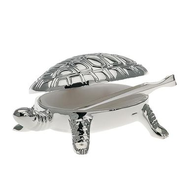 Süßstoffdose mit Zange Schildkröte 6,3 x 4,3 x 2,6 cm Mini Zuckerdose versilbert