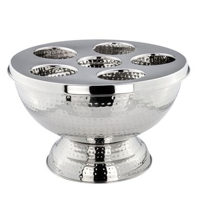 Flaschenkühler 41 cm Edelstahl gehämmert 6er Flaschenhalter mit Flascheneinsatz