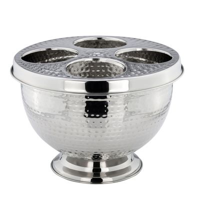 Flaschenkühler 29 cm Edelstahl gehämmert 4er Flaschenhalter mit Flascheneinsatz