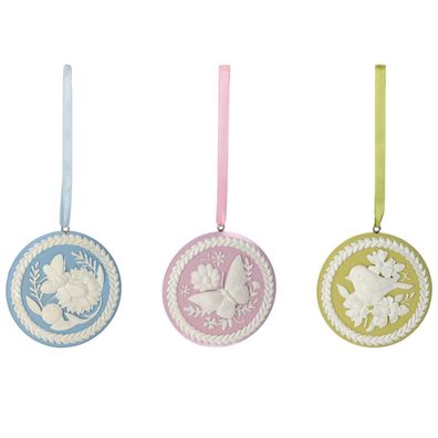 Anhänger Set 3 Stück Wedgwood Style Hängedeko je 7,5 x 8,2 cm farbig Kunststein