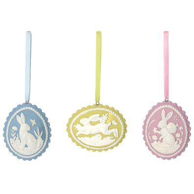 Anhänger Set 3 Stück Wedgwood Style Hängedeko Ornamente Hasen-Dekor Kunststein