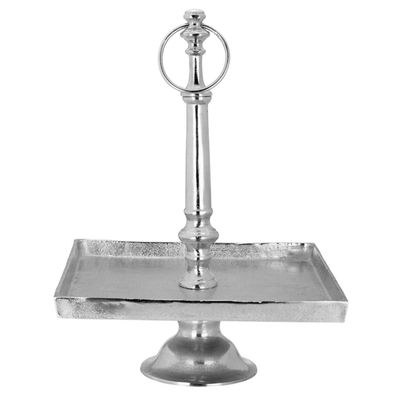 Etagere 47 cm quadratisch 1stöckig Aluminium Servierplatte auf Fuß Buffetständer