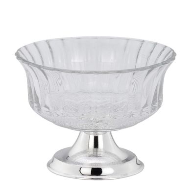 Glas-Schale Ø11cm Fuß versilbert Snackschale Schälchen Servierschale Pokalschale