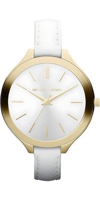 Michael Kors Slim Runway Lady Damenuhr gold weiß Lederarmband MK2273