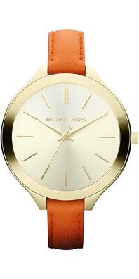 Michael Kors Slim Runway Lady Damenuhr gold orange Lederarmband MK2275