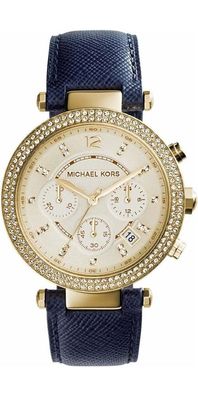 Michael Kors Parker Lady Damenuhr Chronograph gold blau MK2280