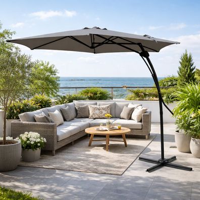 Easy Push-Up Gartenschirm Sonnenschirm Ampelschirm Anthrazit + Kreuzfuss Ø3,50m