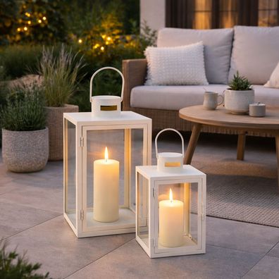 2er Laternen Set Gartenlaterne Windlicht Metall Cremeweiß ca. H30/41cm