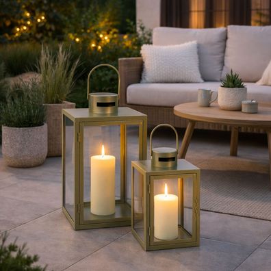 2er Laternen Set Olivgrün Gartenlaterne Windlicht Metall ca. H30/41cm