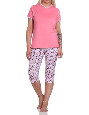 Floraler Damen Capri Pyjama, kurzer Schlafanzug mit 3/4 Caprihose - 12320410152