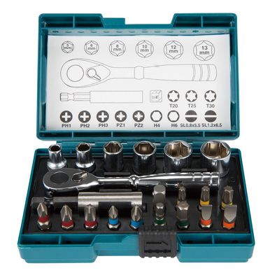 Makita - Set Schraubendreherbit und Ratsche - 21 Stücke - torx, phillips, pozidriv, h