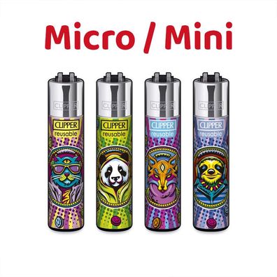 Micro / Mini Clipper Reibradfeuerzeuge 4x Rave Animals