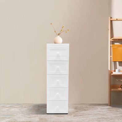 5-Tier White Sealed Storage Cabinet - 25cm Flip Locker, Bedside Mini Makeup Table wit