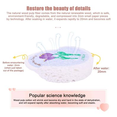 Wood Pulp Cotton Sponge with Cartoon Flowers - Dual-Sided Compressed Cleaning Sponge