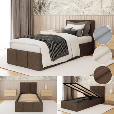Polsterbett für Schlafzimmer Bett mit Polsterkopfteil Einzelbett mit Bettkaste
