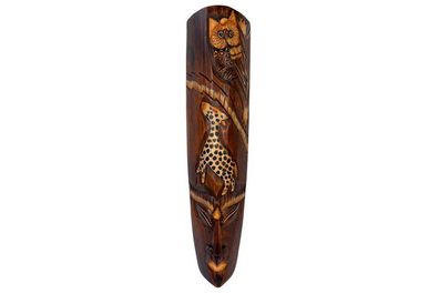 Wandmaske Bilal 50 cm, Holz-Maske aus Bali mit Giraffe und Eule, Maske