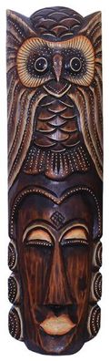 Wandmaske Tammo 50 cm, Holz-Maske aus Bali mit Eule, Maske