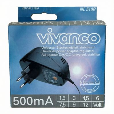 Vivanco Universal Steckernetzteil 500mA mit 6 Adaptern Überlastungsschutz 1,8m