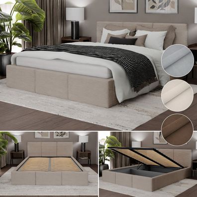 Muralo Polsterbett für Schlafzimmer Doppelbett mit Kopfteil Bett mit Container