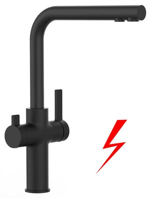 Niederdruck 3 Wege Küchenarmatur, Schwarz Matt mit 360° schwenkbarem L-Auslauf