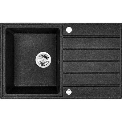 Granitspüle Einzelbecken Margarita 49x79 Schwarz mit Abtropffläche | Siphon im SET!