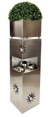 Pflanzsäule SONNE aus Edelstahl, eckig mit Deko-Elementen