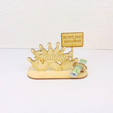 Geschenk Bowling, Geldgeschenk Bowling mit Spruch, Geschenkidee aus Holz