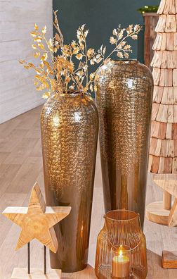 Gilde Vase, bauchig, "Whisper", Metall, beige, goldfarben, VE 1, H. 95 cm, D. 30