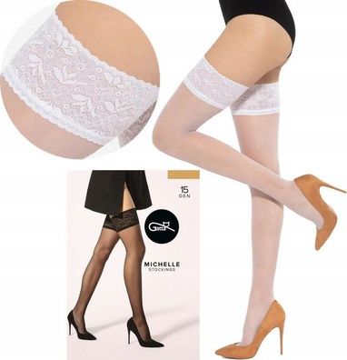 Gatta Michelle Strümpfe 15DEN selbsttragende Strümpfe Halterlose Nylons Bianco, Weiß