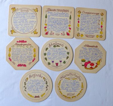 8 DDR Papp Untersetzer Koch Rezept Soße Suppe Würzfleisch Pilzsouffle Schorle